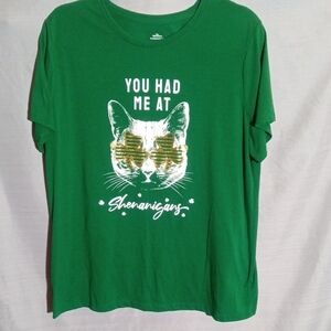 Green and Gold Cat Graphic Tee For St. Pattys day